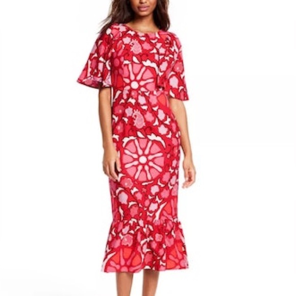 Euc Rhode x Target Zinnia Floral Tropical Prints Bell Sleeve Midi Dress - Picture 4 of 12